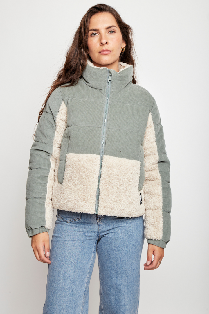Parka Tala Reciclada Verde y Beige Mujer