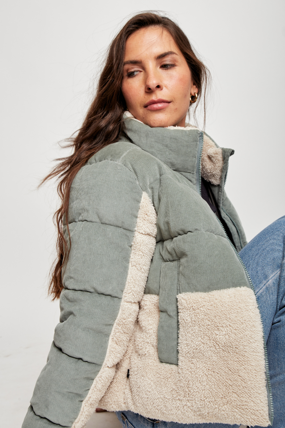 Parka Tala Reciclada Verde y Beige Mujer