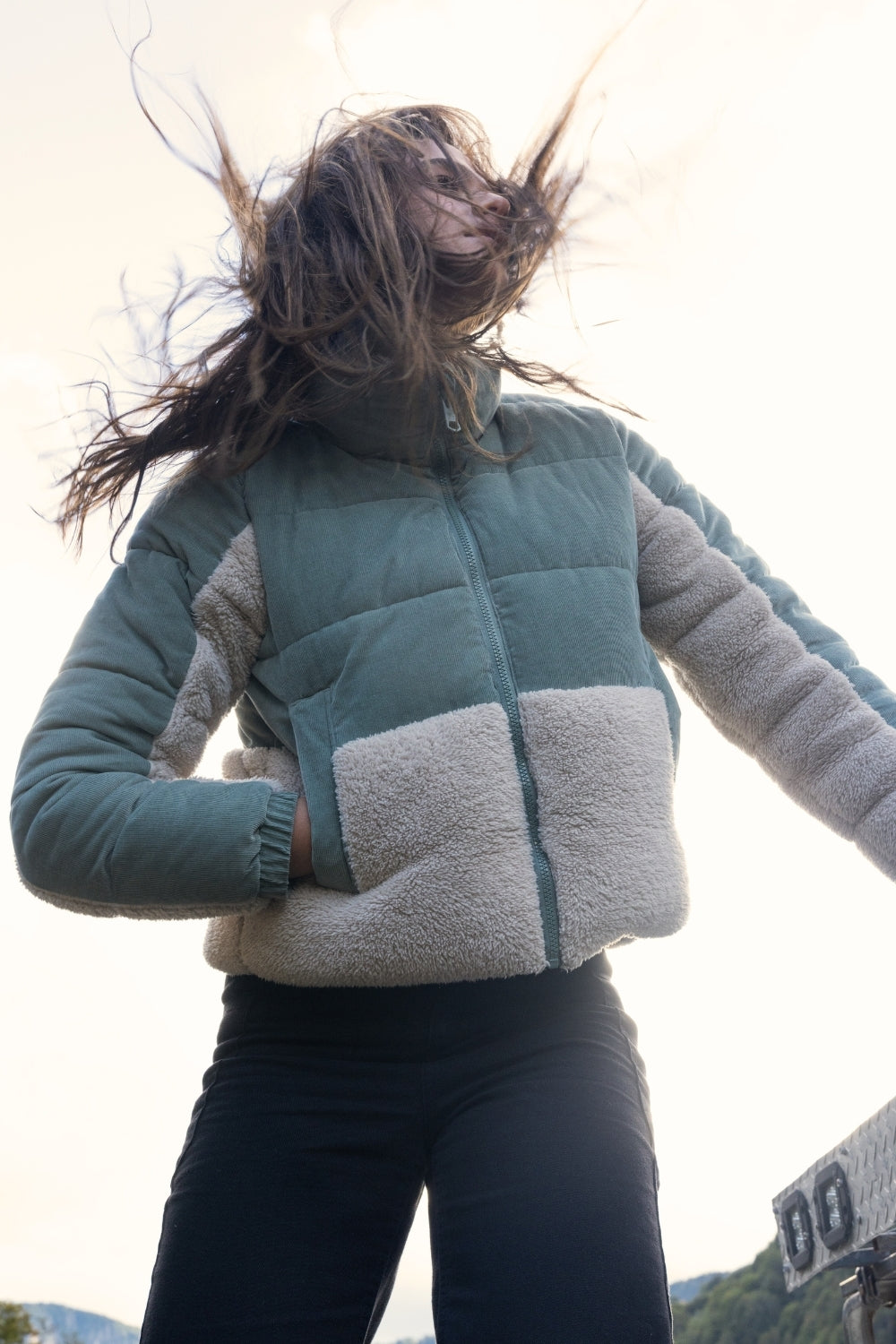 Parka Tala Reciclada Verde y Beige Mujer