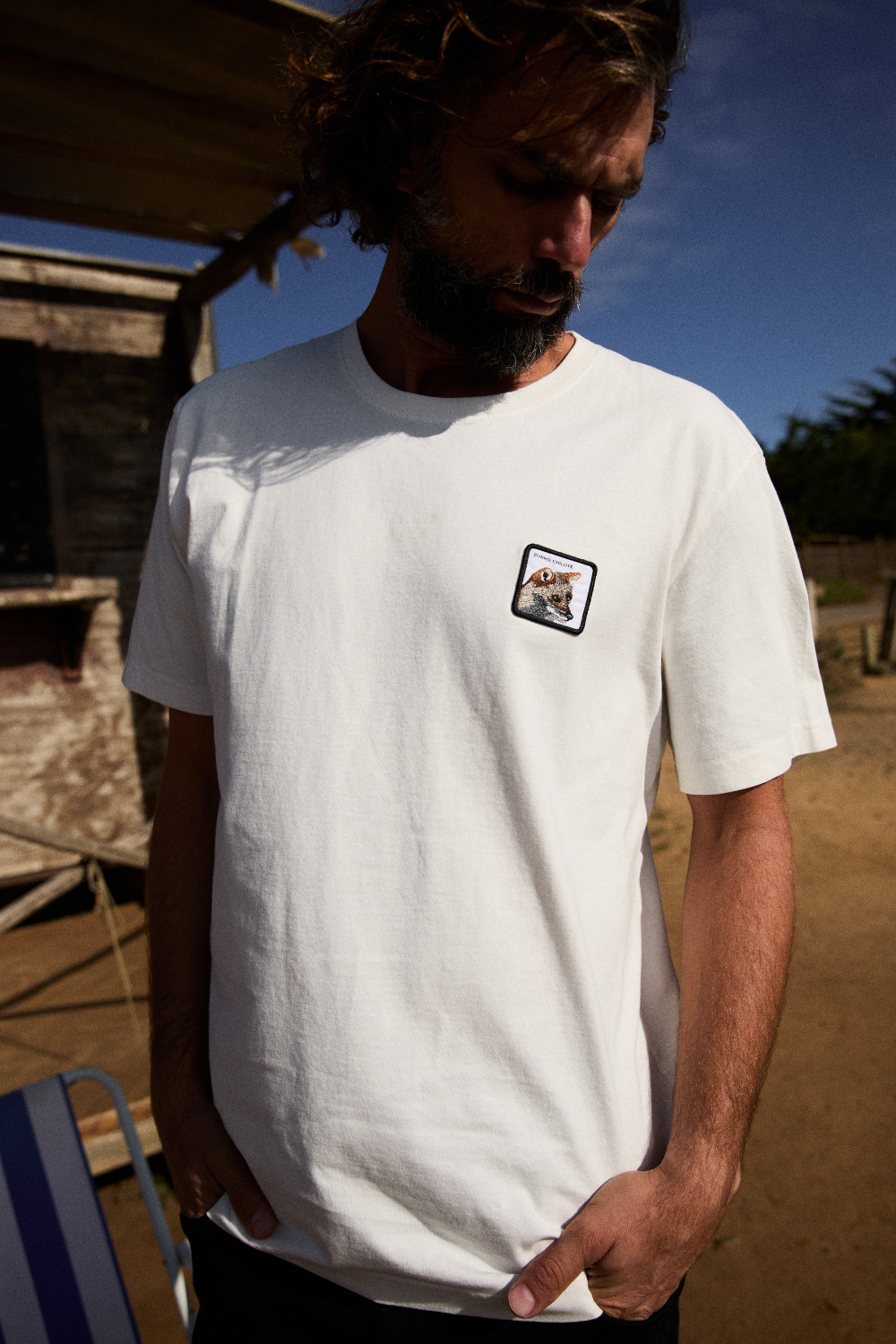 Polera Bat Parche Orgánica Zorro Blanco Hombre