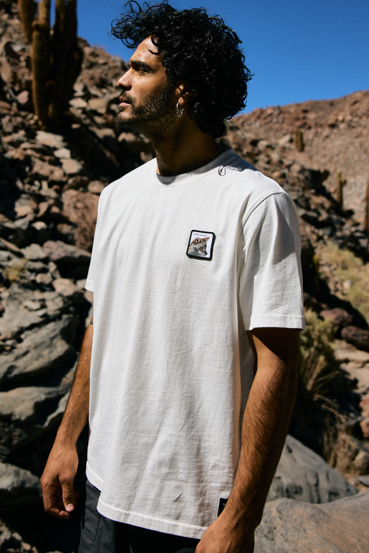 Polera Bat Parche Orgánica Zorro Blanco Hombre