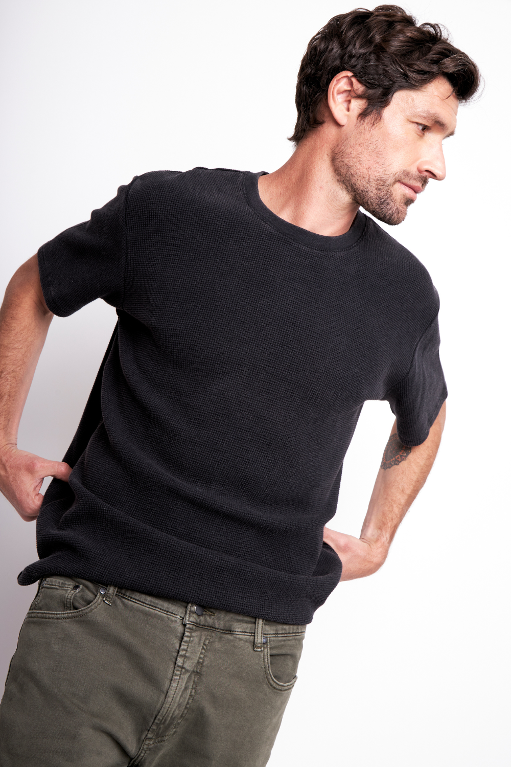 Polera Pater Waffle Orgánica Negra Hombre