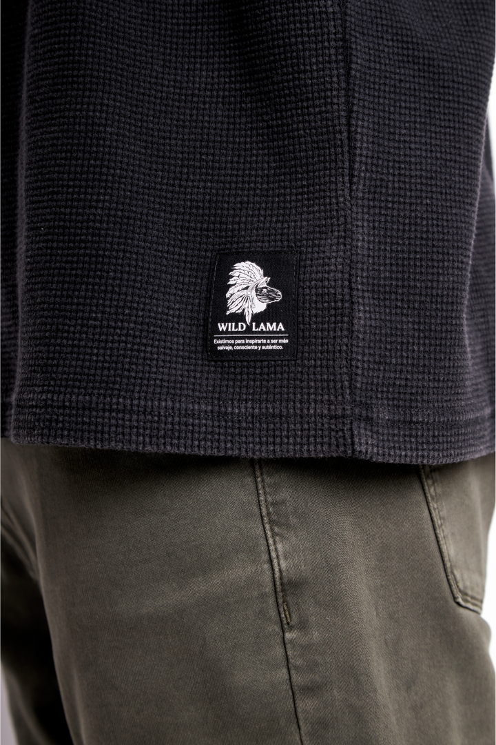 Polera Pater Waffle Orgánica Negra Hombre