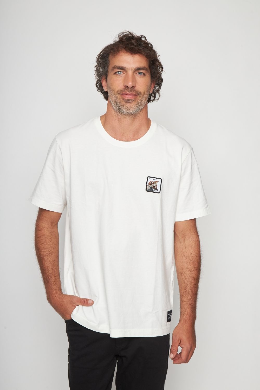Polera Bat Parche Orgánica Zorro Blanco Hombre