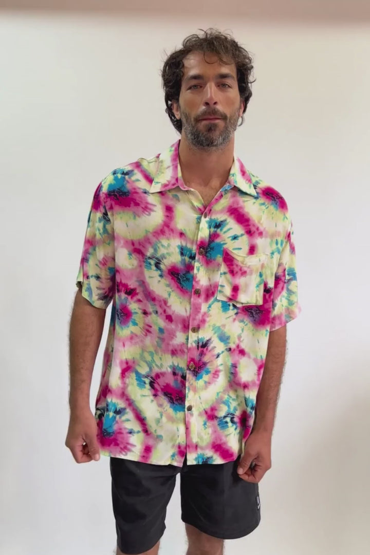 Guayabera Bunche Tie Dye Fucsia