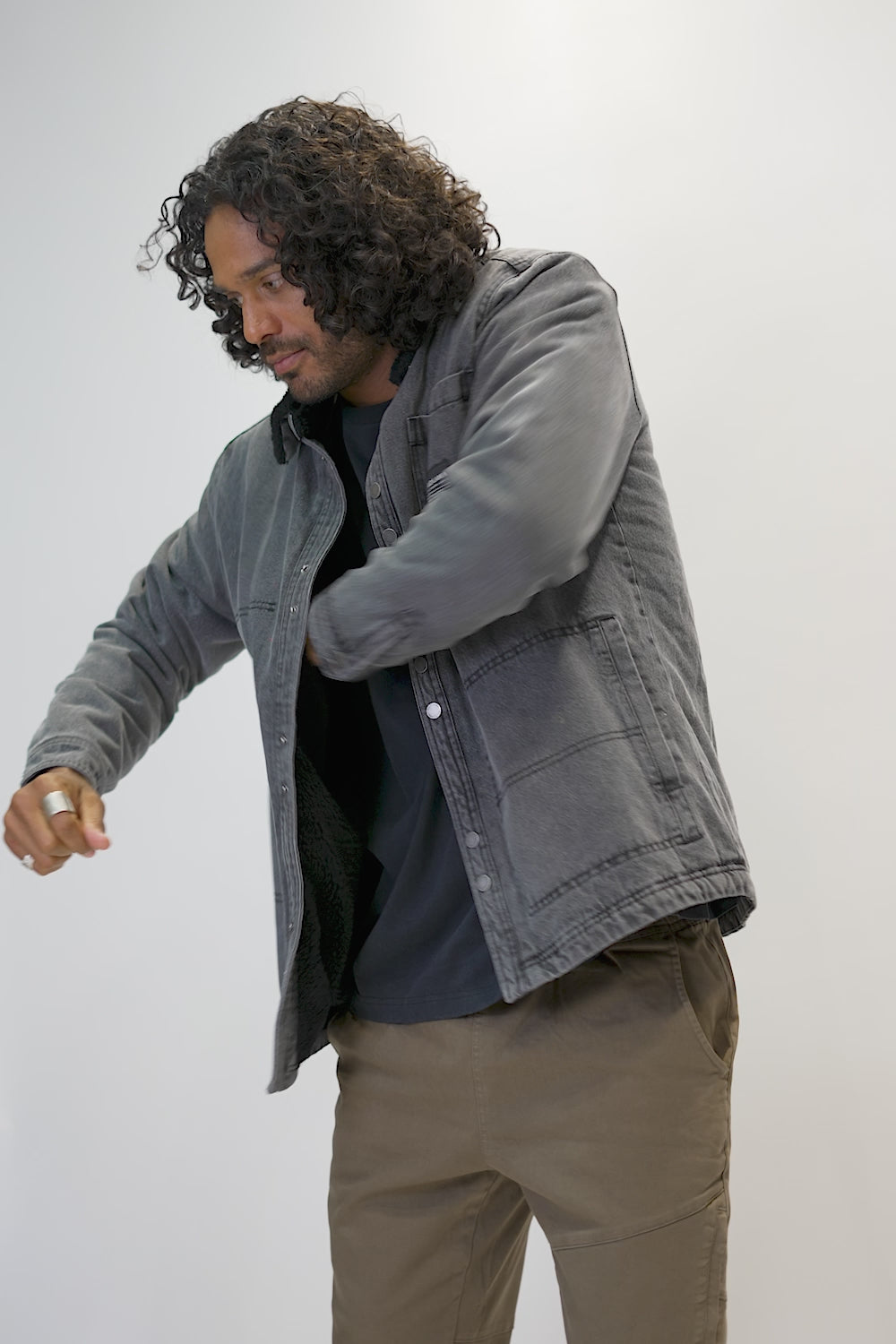 Chaqueta Ulmo Teddy Orgánica Denim Negra Hombre