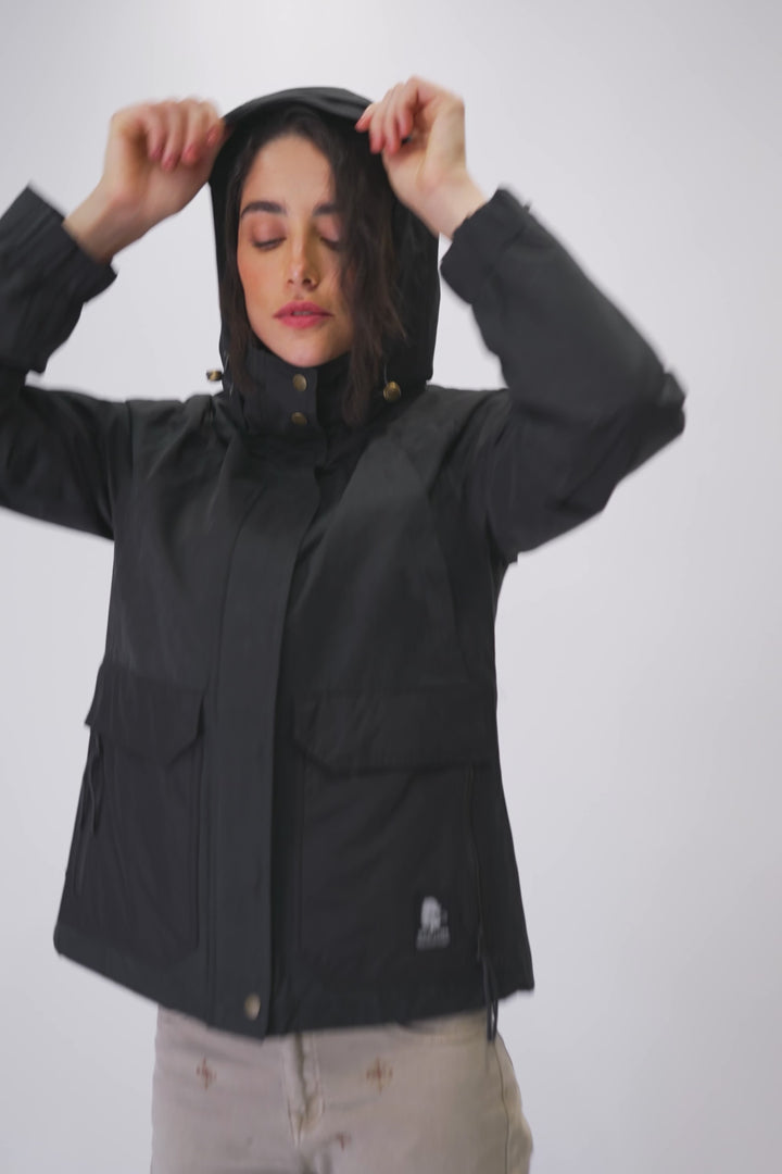 Parka Impermeable Ruga 3 en 1 Reciclada Negra Mujer