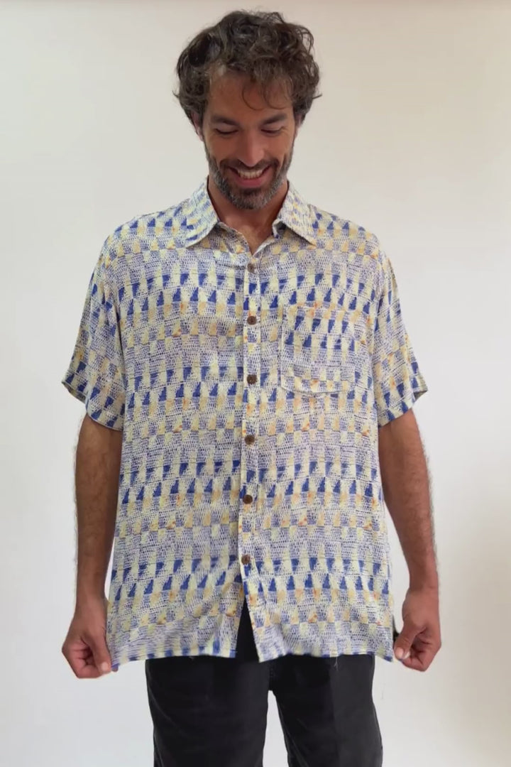 Guayabera Bunche Geométrico Azul