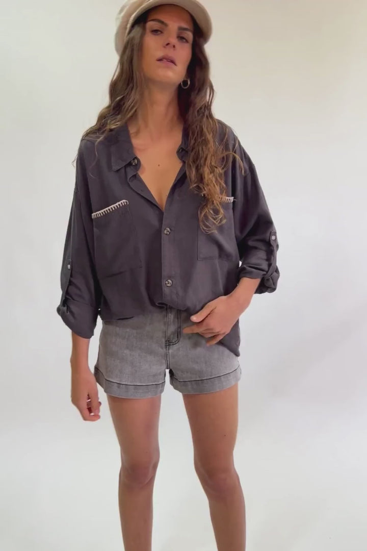 Camisa Zita Con Lino Gris Mujer
