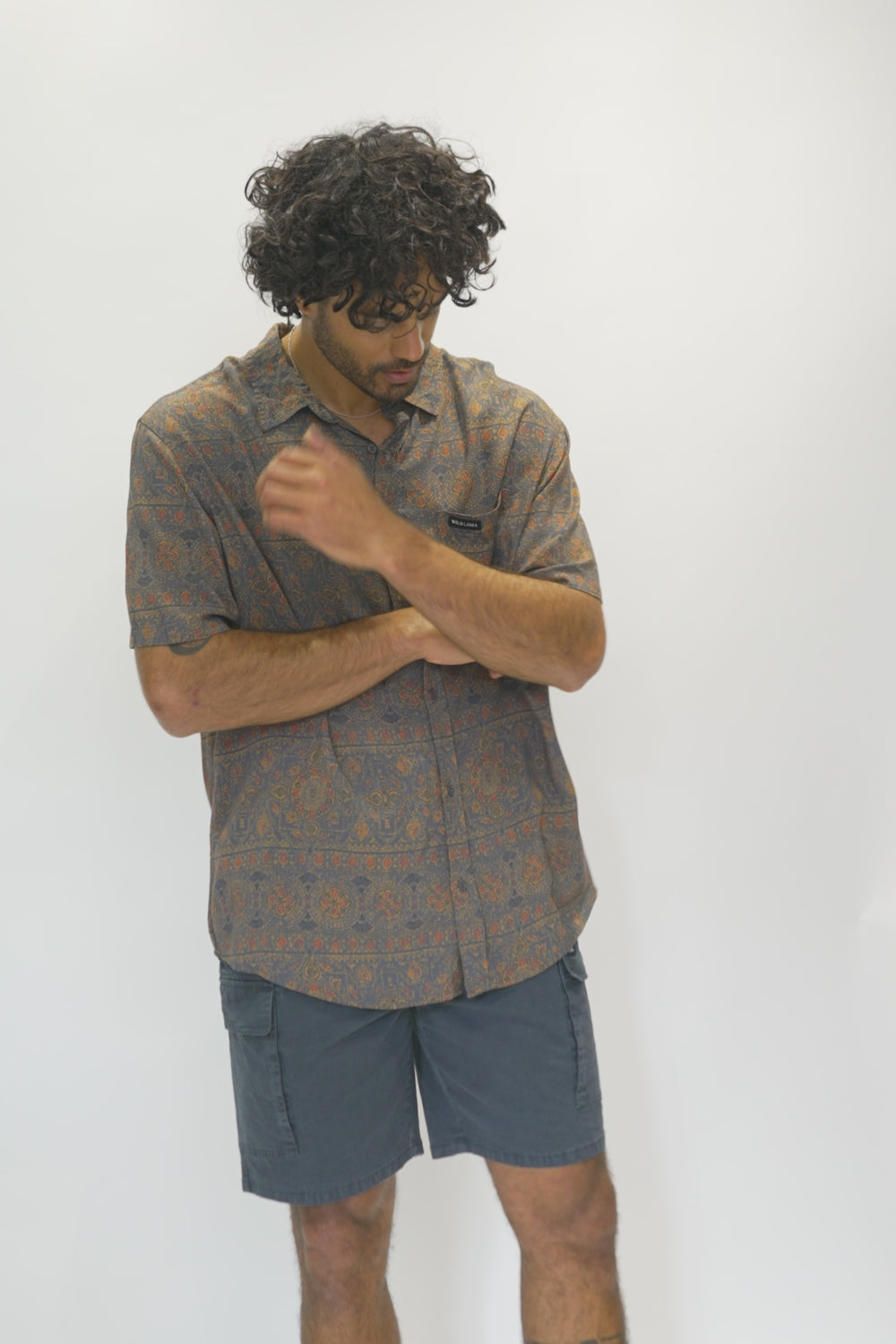Camisa Mero Boho Azul Camel Hombre ECOVERO™