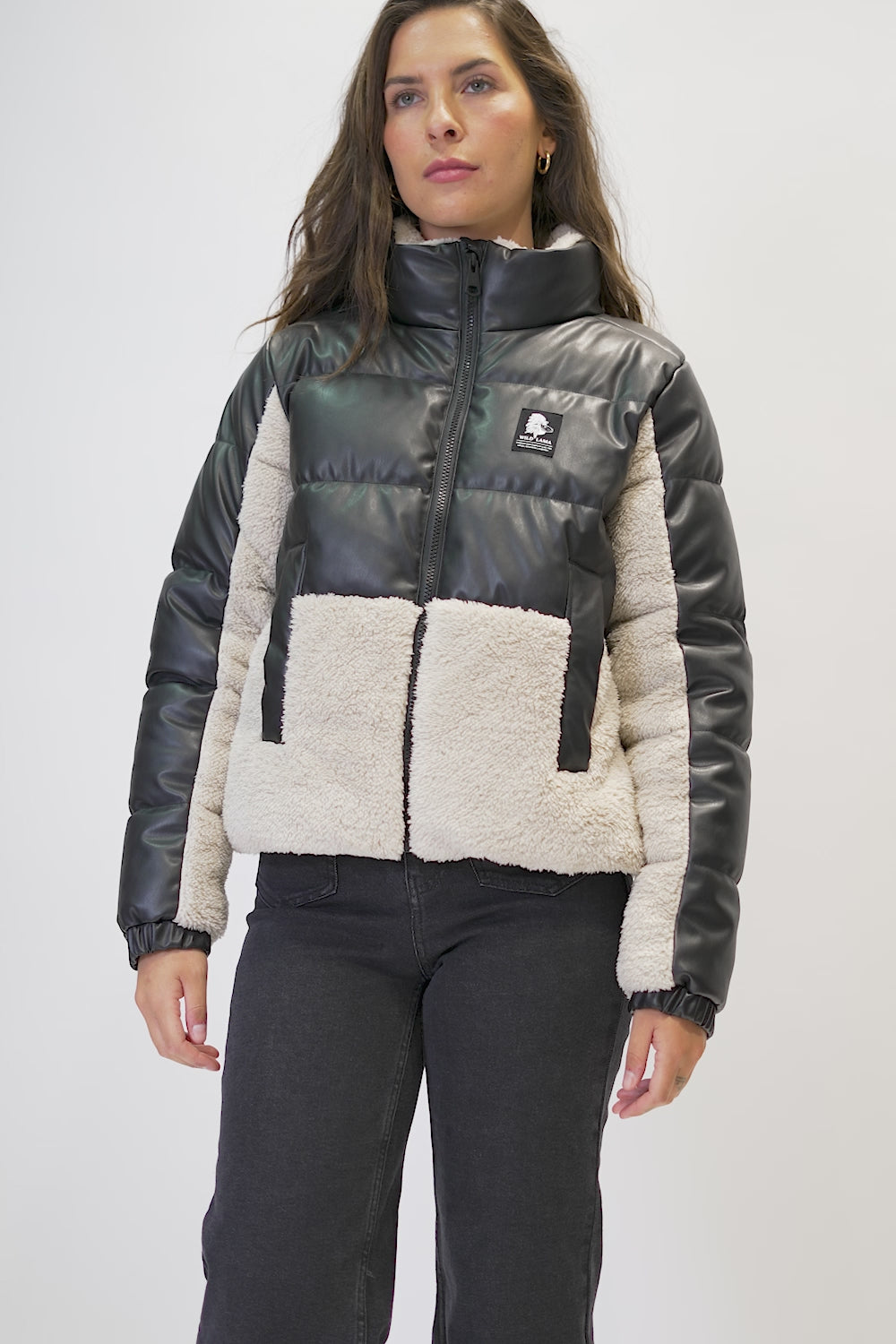 Parka Tala Reciclada Negro y Beige Mujer