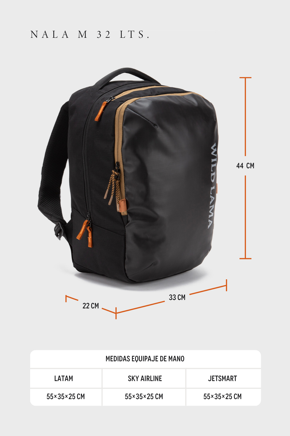 Mochila Travel Nala M Reciclada Negra 32 Lts.