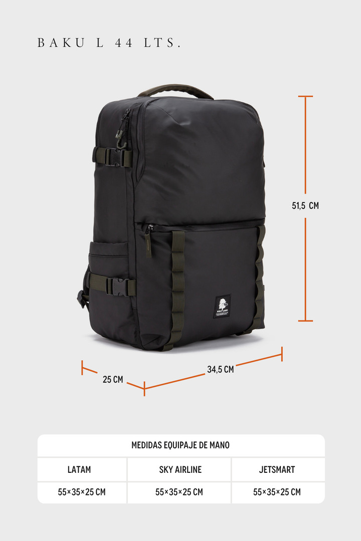 Mochila Travel Baku L Reciclada Negra 44 Lts.