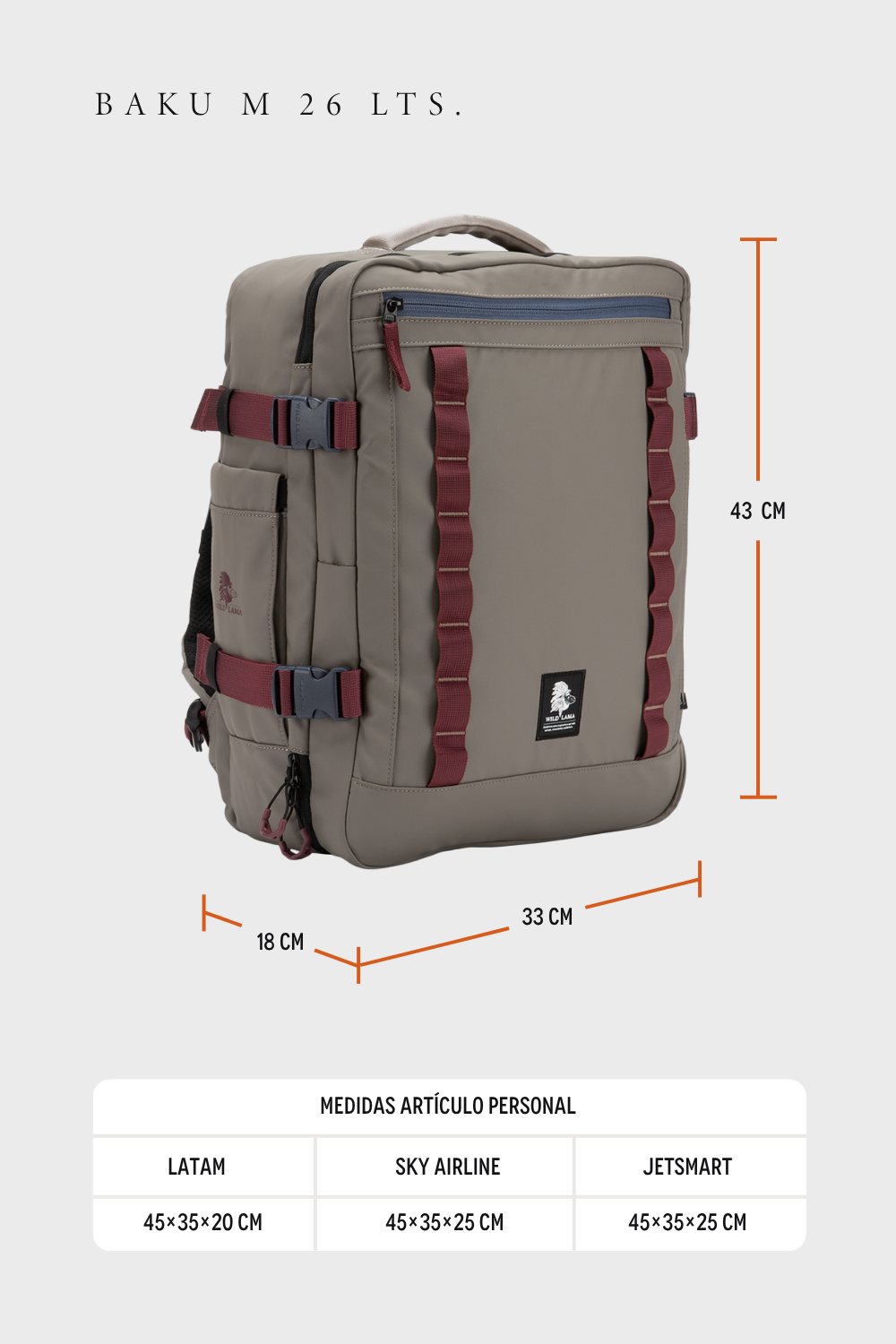 Mochila Travel Baku M Reciclada Beige 26 Lts.