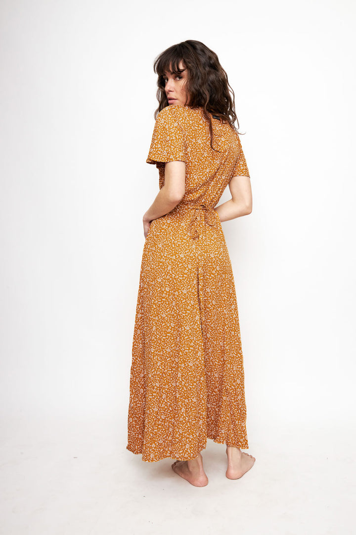 Vestido Largo Ecuador Flores Mostaza Mujer