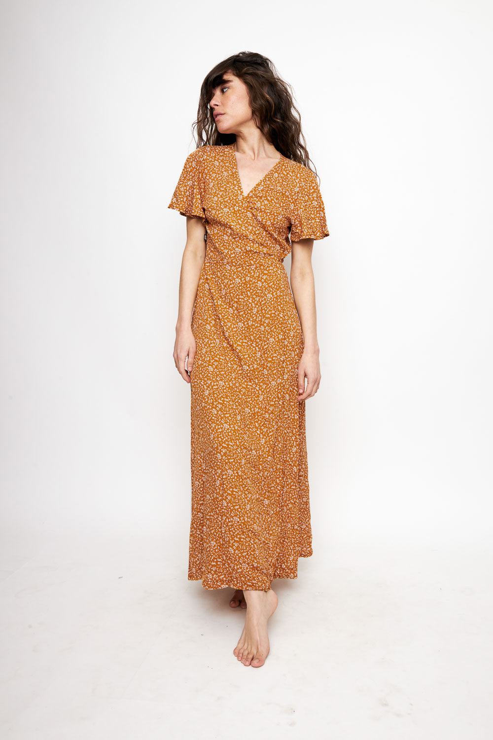 Vestido Largo Ecuador Flores Mostaza Mujer