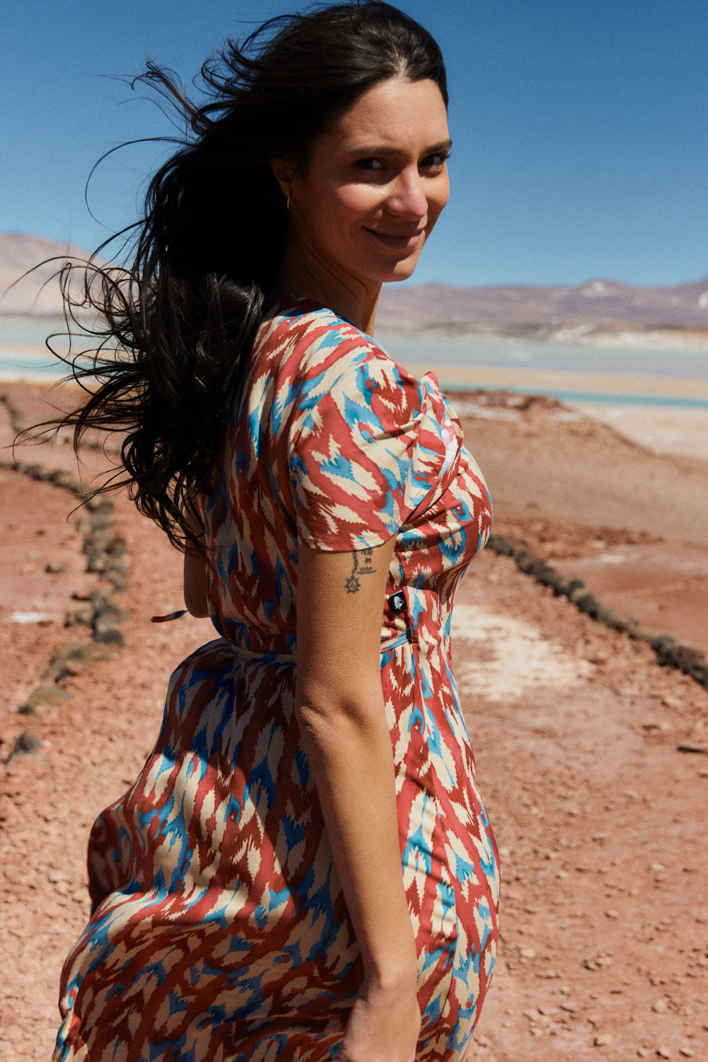 Vestido Largo Ecuador Rosado y Azul Mujer