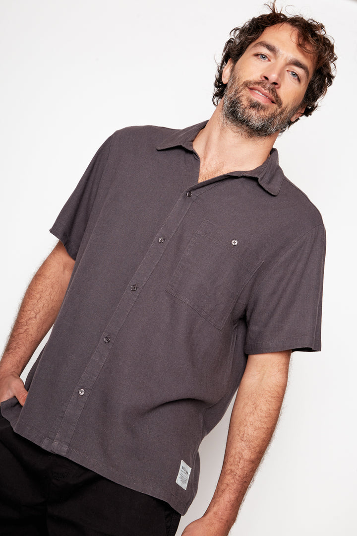 Camisa Lalane Con Lino Gris Hombre