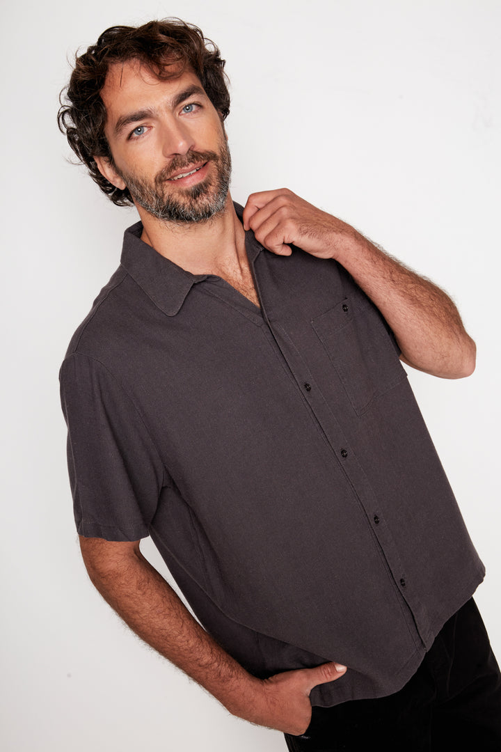 Camisa Lalane Con Lino Gris Hombre