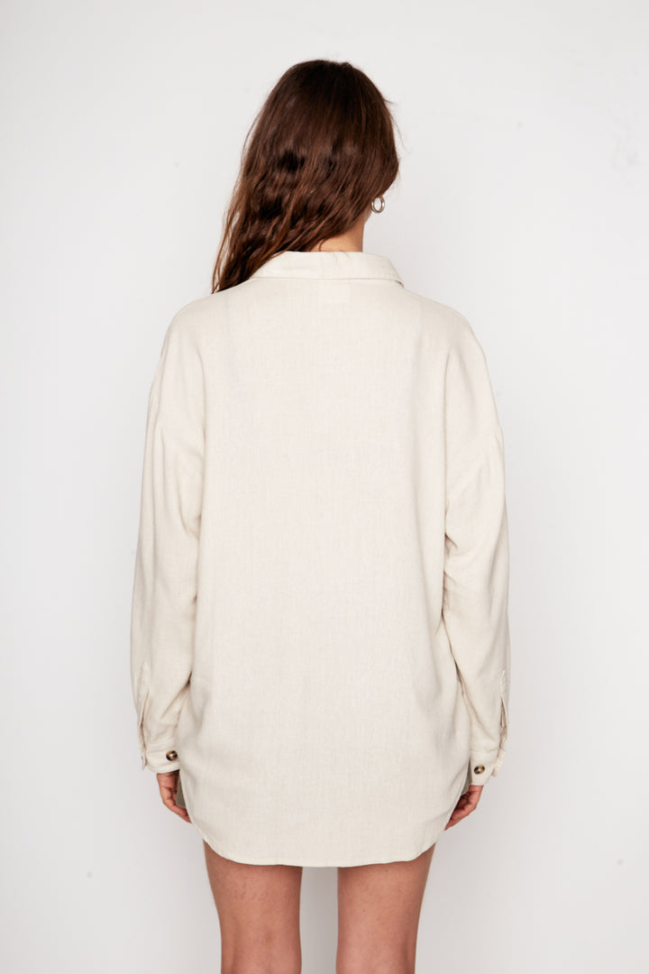 Camisa Zita Con Lino Beige Mujer