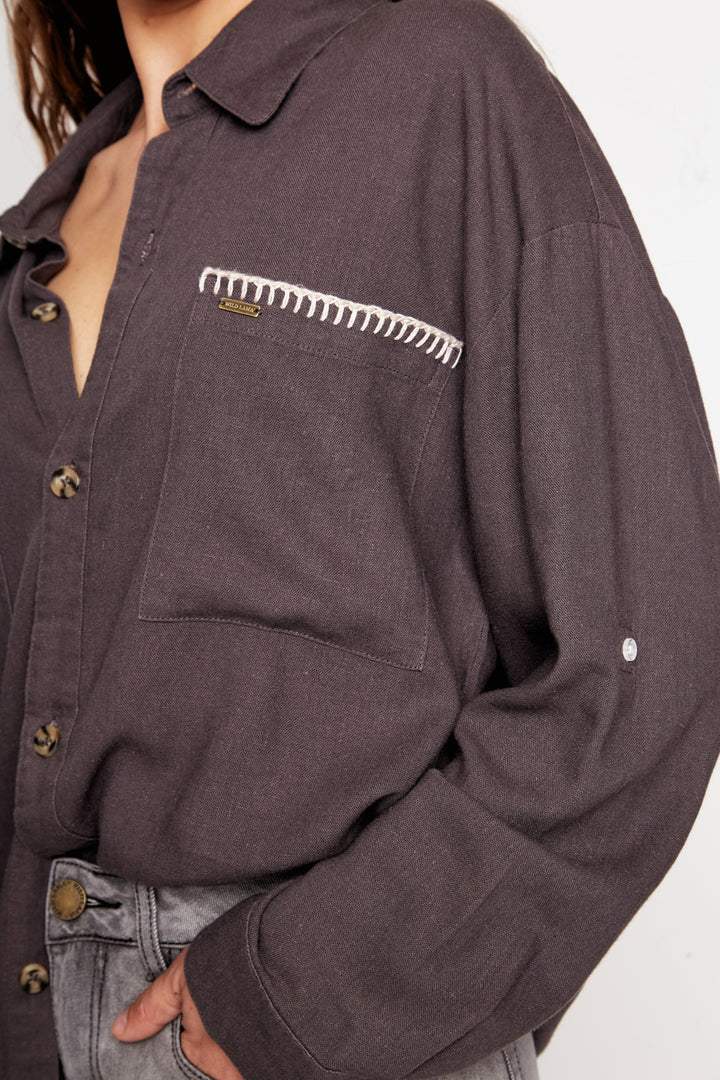 Camisa Zita Con Lino Gris Mujer