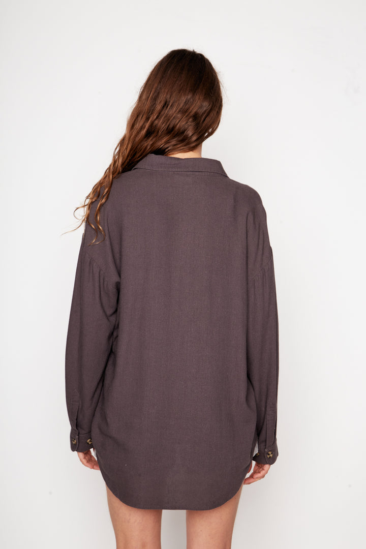 Camisa Zita Con Lino Gris Mujer