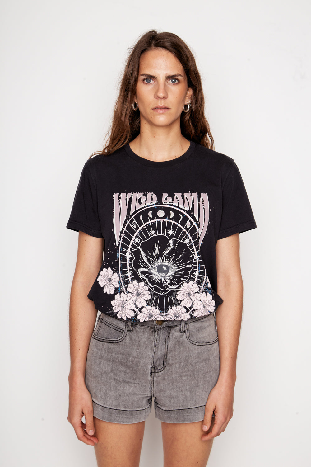 Polera Genovesa Orgánica Gris Estampado Rosado Mujer