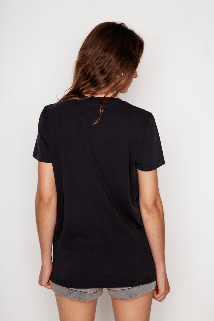 Polera Genovesa Orgánica Gris Estampado Rosado Mujer