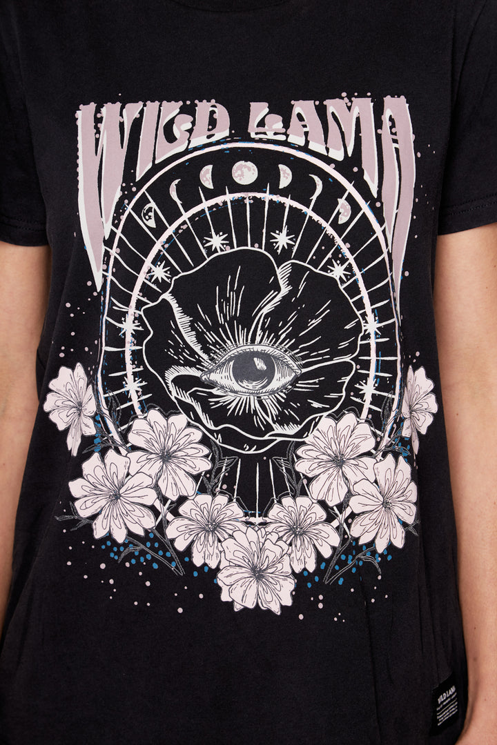 Polera Genovesa Orgánica Gris Estampado Rosado Mujer