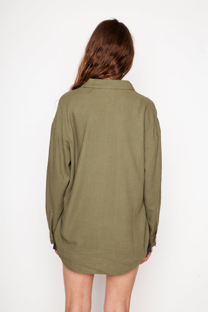 Camisa Zita Con Lino Verde Mujer
