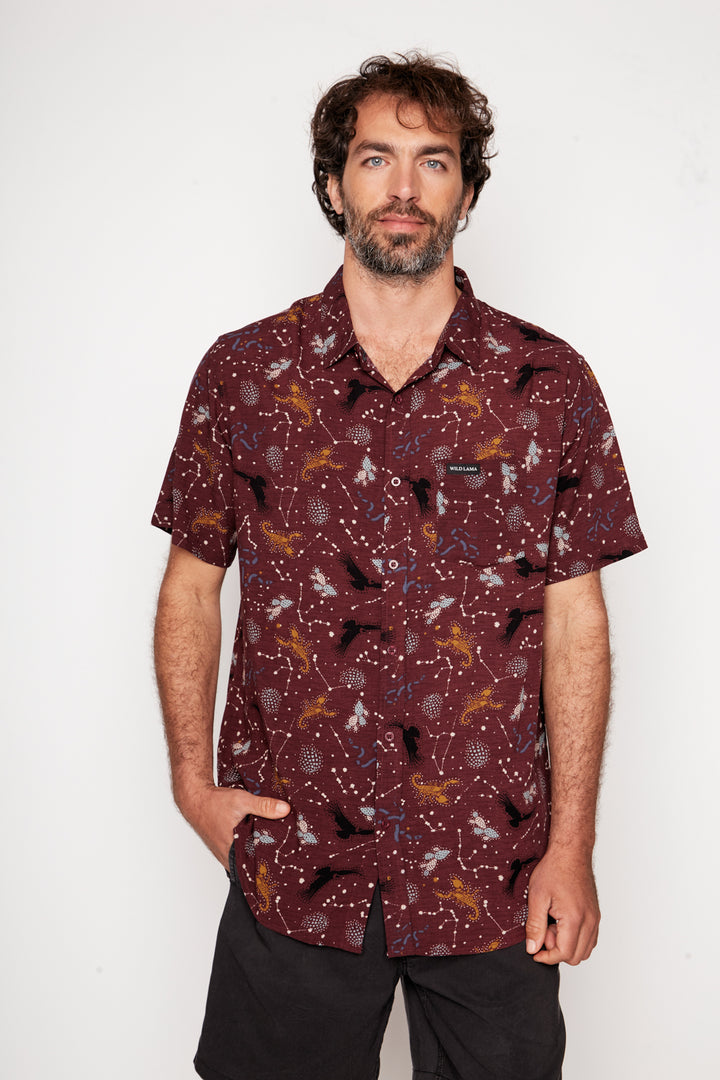 Guayabera Mero Fibras Viscosa Burdeo Hombre