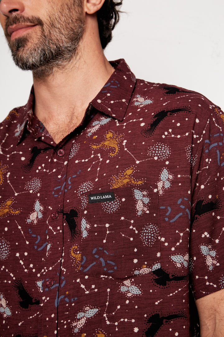 Guayabera Mero Fibras Viscosa Burdeo Hombre