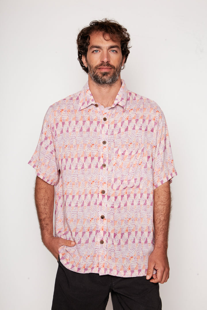 Guayabera Bunche Geométrico Rosado