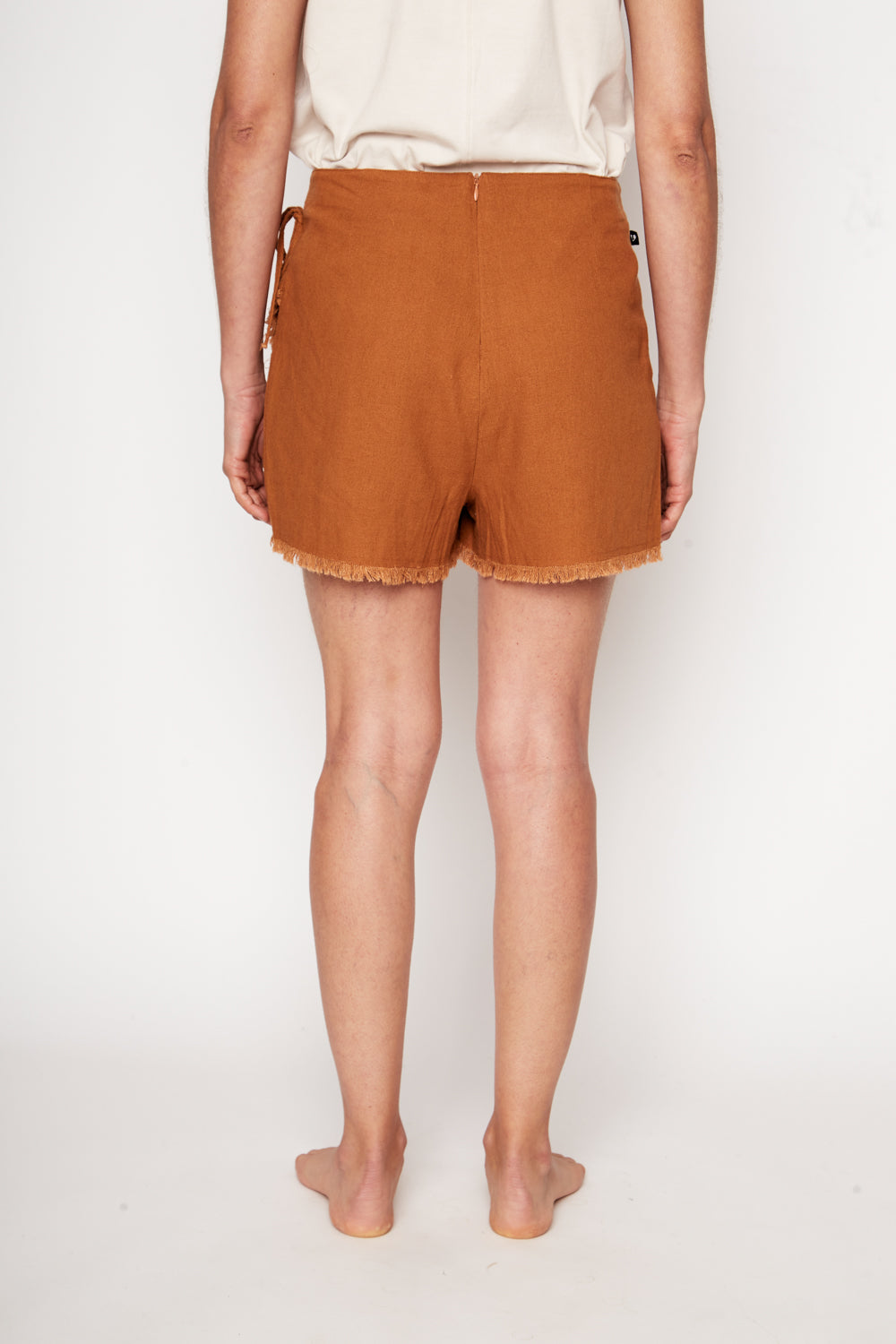 Falda Short Quilla Con Lino Terracota Mujer