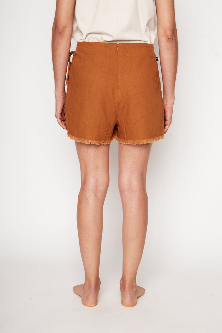 Falda Short Quilla Con Lino Terracota Mujer