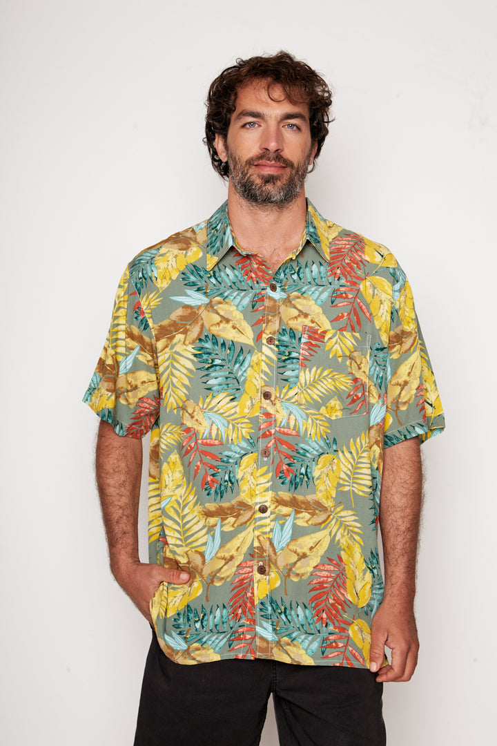 Guayabera Bunche Floreado Amarillo