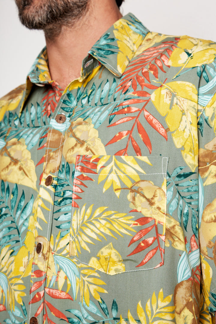 Guayabera Bunche Floreado Amarillo