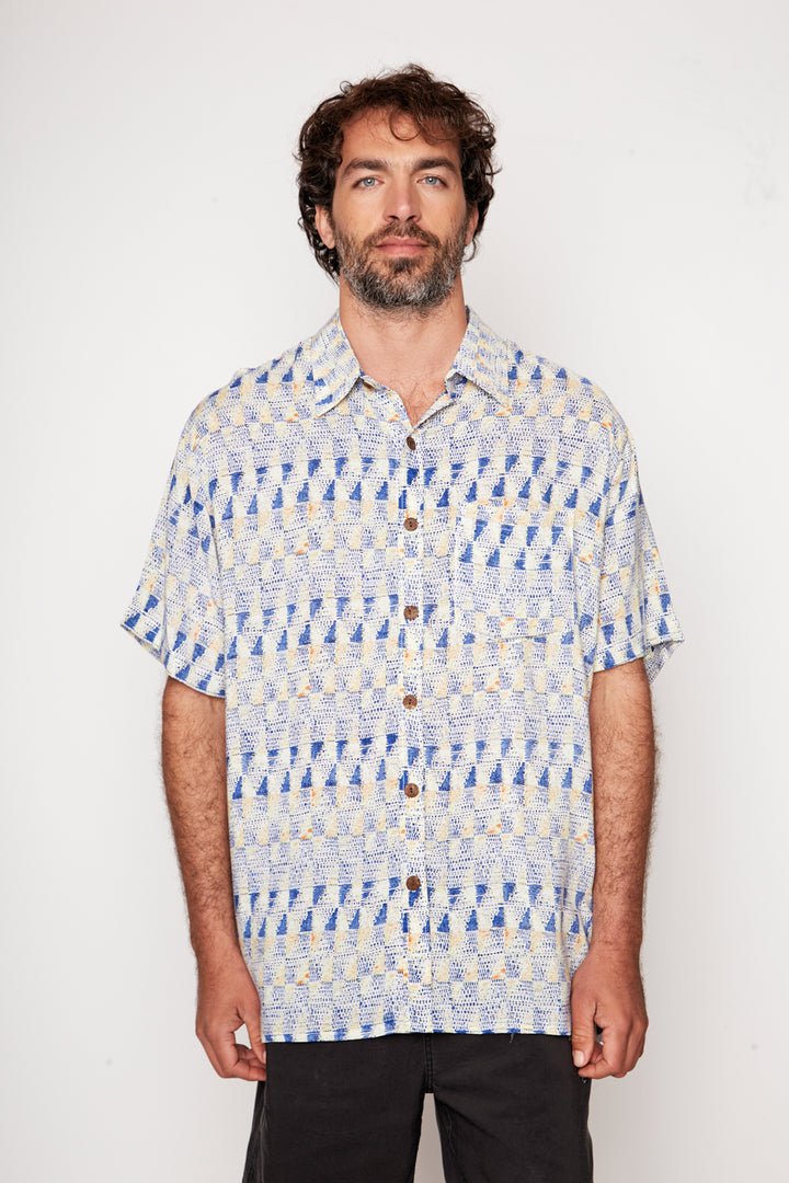 Guayabera Bunche Geométrico Azul