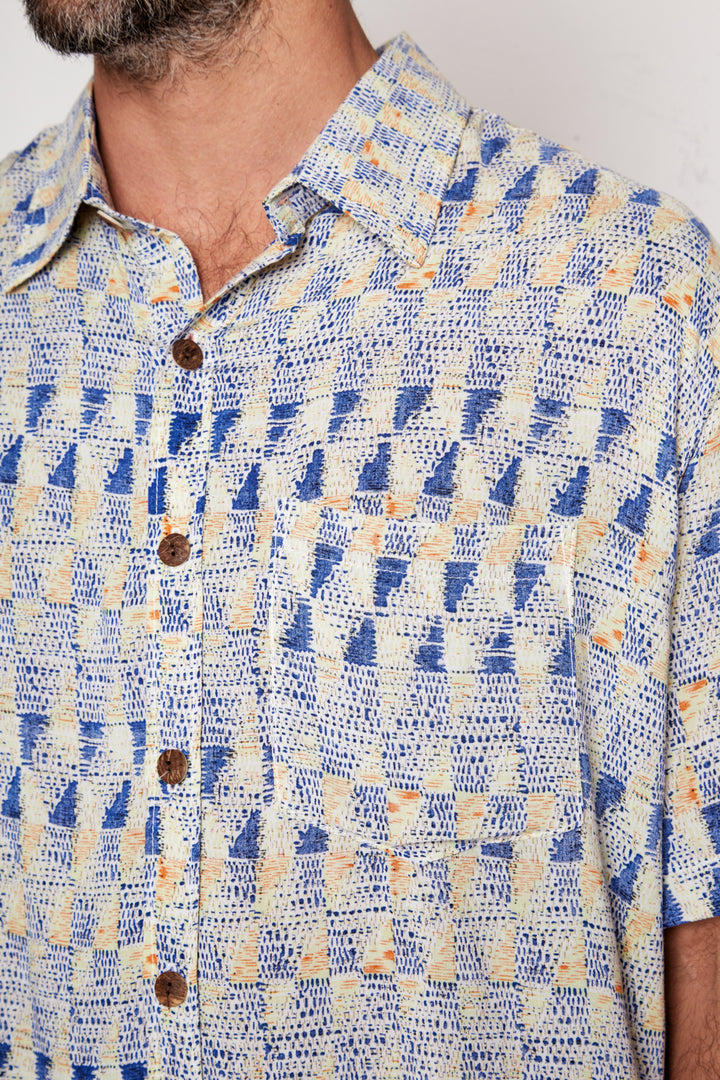 Guayabera Bunche Geométrico Azul