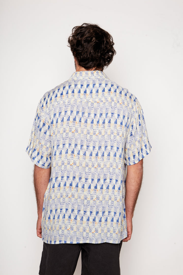 Guayabera Bunche Geométrico Azul