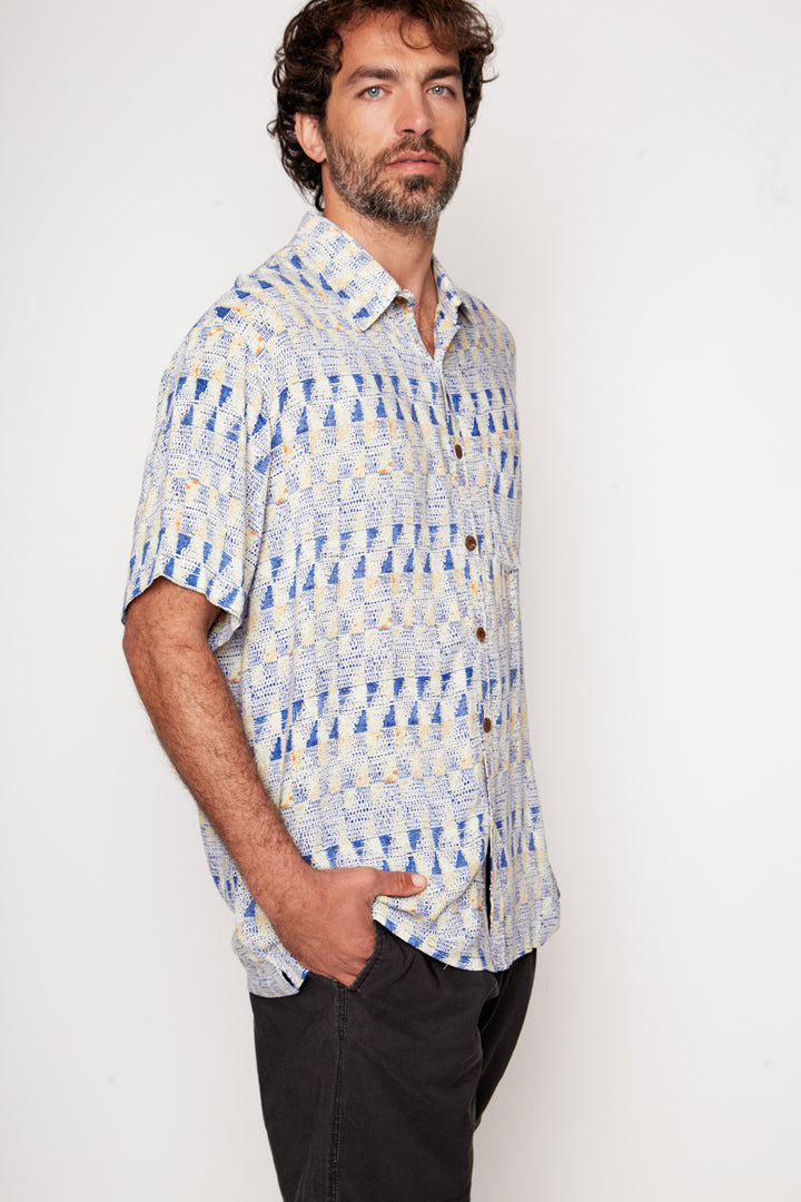 Guayabera Bunche Geométrico Azul