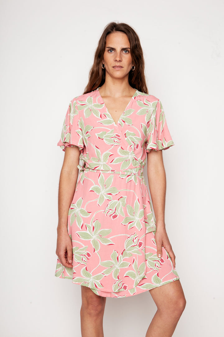 Vestido Sade Floreado Rosado Verde Mujer
