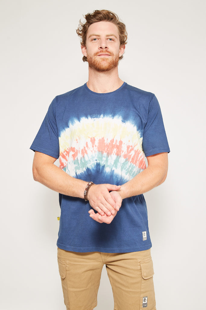 Polera Spray Algodón Orgánico Hombre Azul