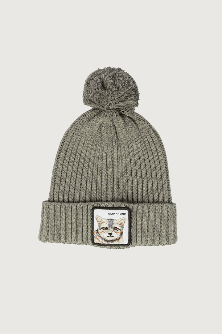 Gorro Gato Andino Pompón Algodón Orgánico Fit Medio Gris