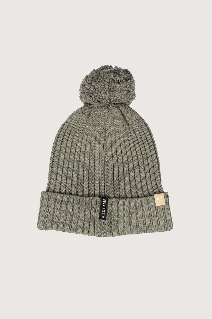 Gorro Gato Andino Pompón Algodón Orgánico Fit Medio Gris