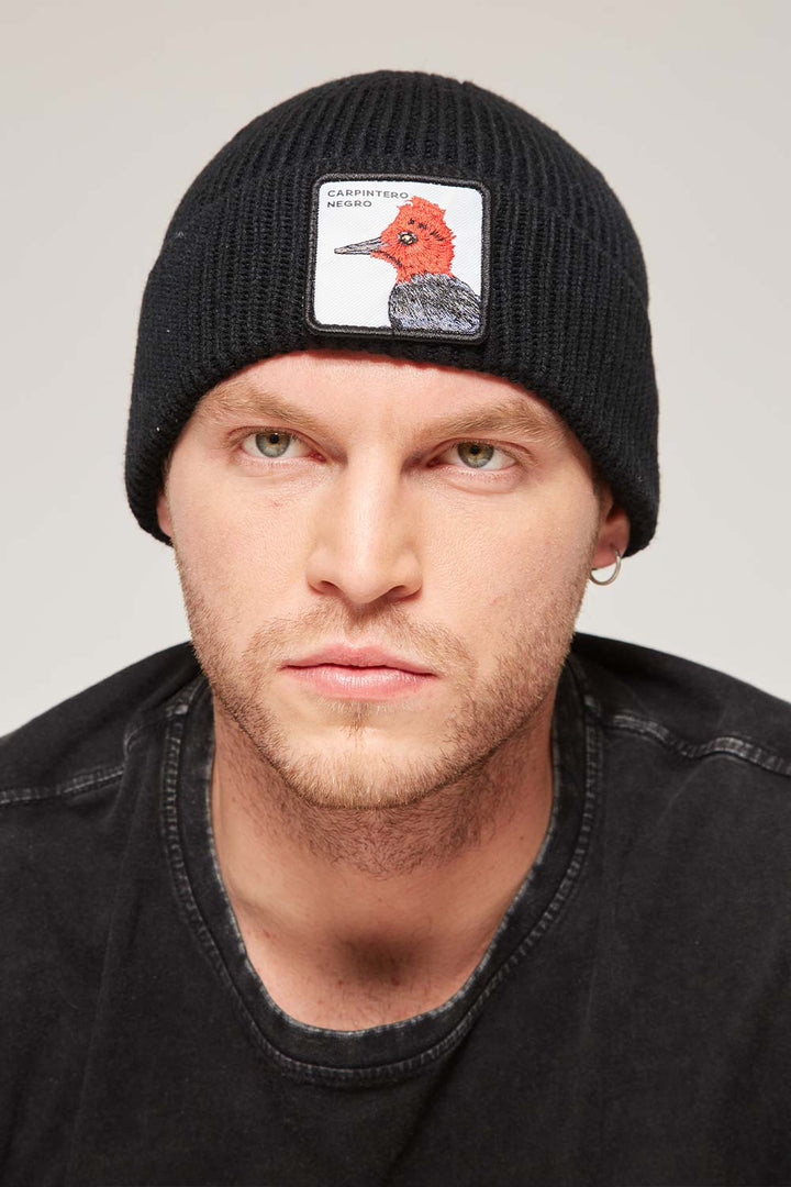 Gorro Carpintero Negro Ribbed Reciclado Fit Corto Negro