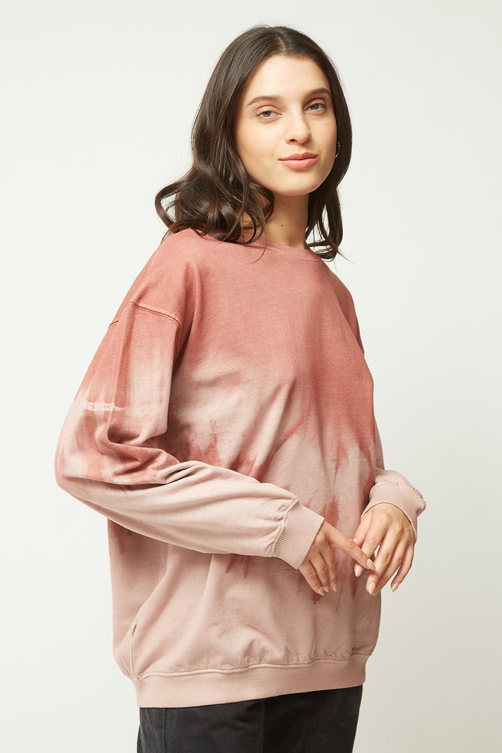 Polerón Crewneck Tie Dye Orgánico Mujer Rosado