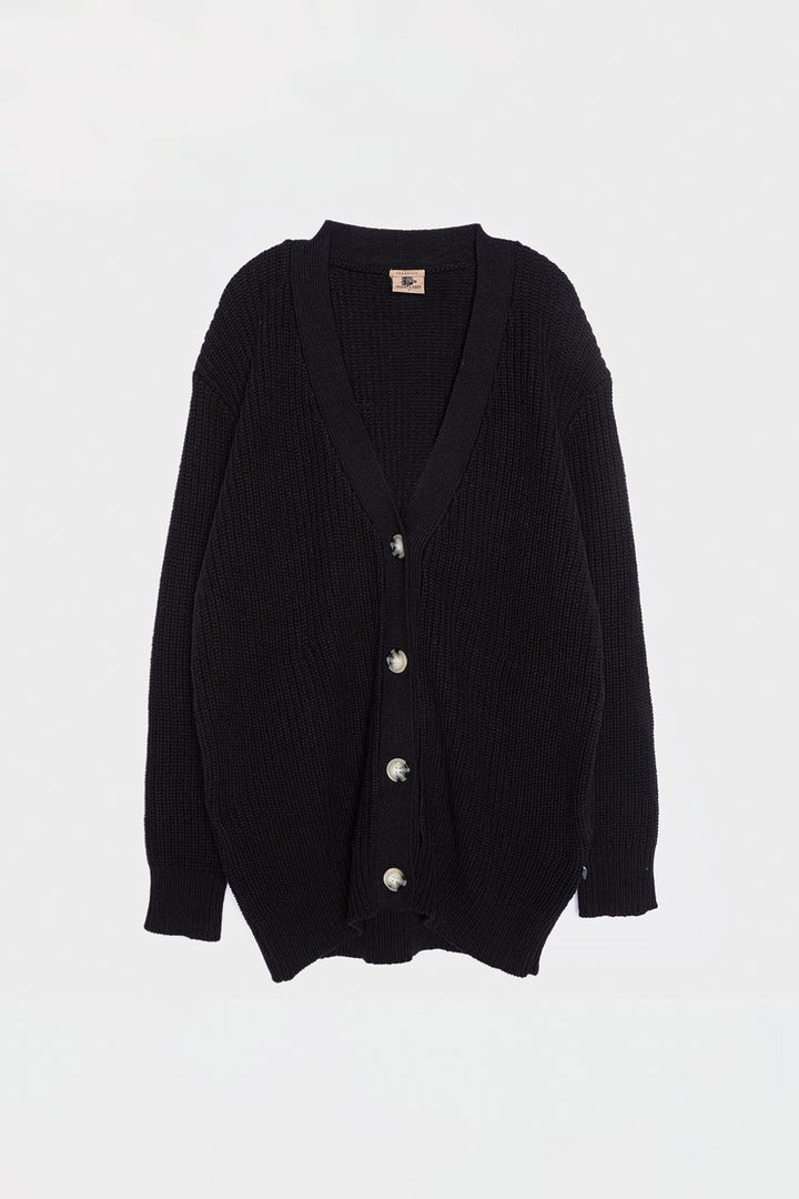 Cardigan Bohemia Oversize Orgánico Negro Mujer