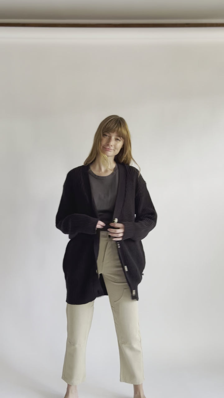 Cardigan Bohemia Oversize Orgánico Negro Mujer