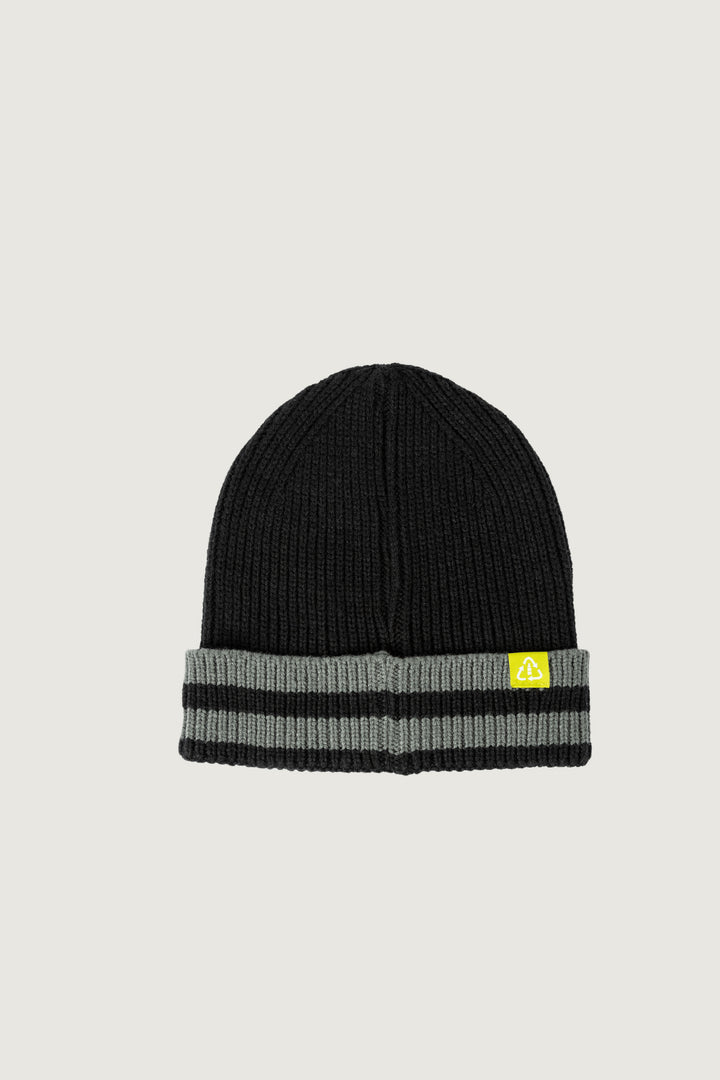 Gorro Stripes Ribbed Reciclado Fit Corto Negro & Gris